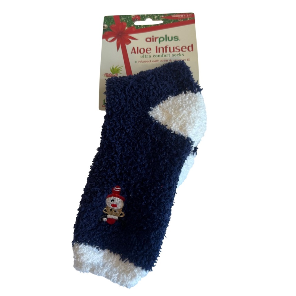 Airplus Aloe Infused Ultra Comfort Socks Navy Blue Reindeer Christmas Women 5-11